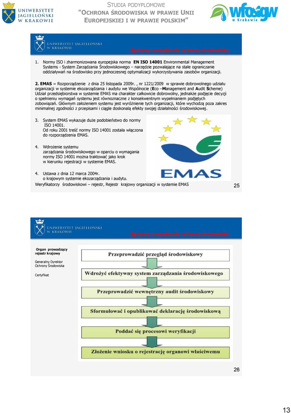 przy jednoczesnej optymalizacji wykorzystywania zasobów organizacji. 2. EMAS = Rozporządzenie z dnia 25 listopada 2009r.