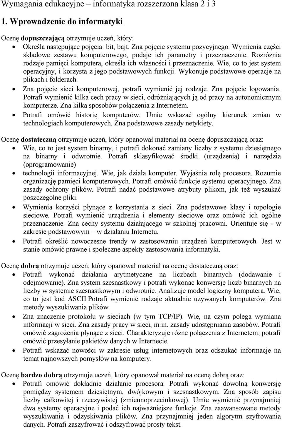 Wie, co to jest system operacyjny, i korzysta z jego podstawowych funkcji. Wykonuje podstawowe operacje na plikach i folderach. Zna pojęcie sieci komputerowej, potrafi wymienić jej rodzaje.