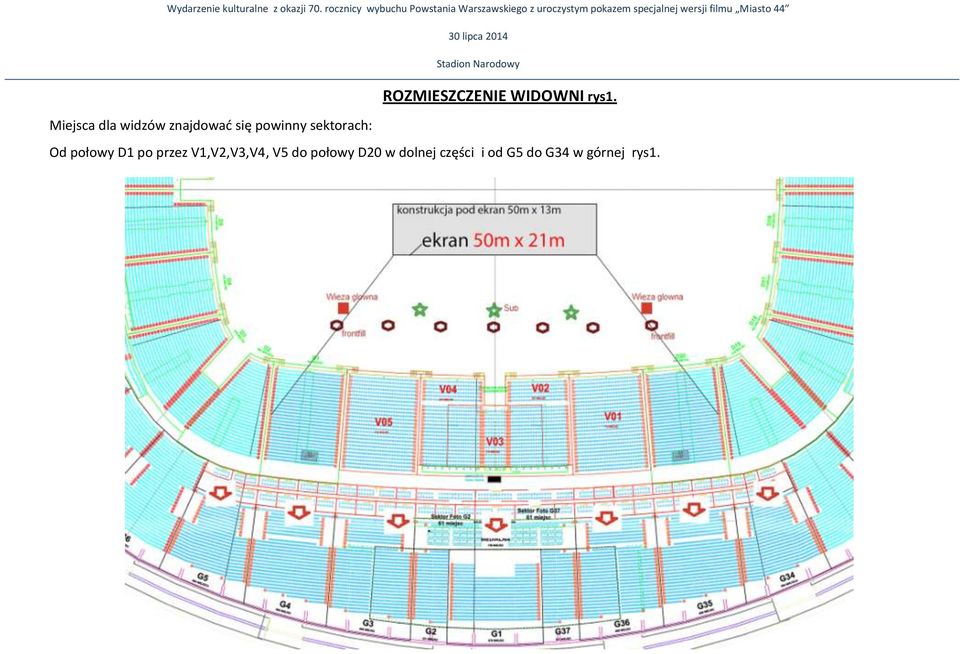 filmu Miasto 44 30 lipca 2014 Stadion Narodowy ROZMIESZCZENIE WIDOWNI rys1.