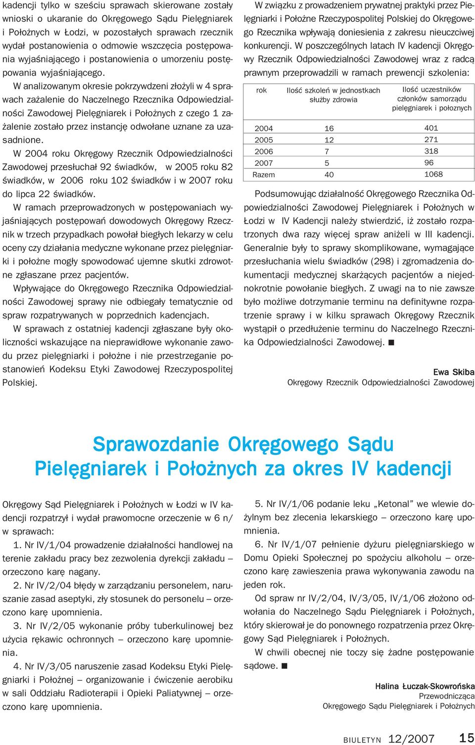 W analizowanym okresie pokrzywdzeni złożyli w 4 spra wach zażalenie do Naczelnego Rzecznika Odpowiedzial ności Zawodowej Pielęgniarek i Położnych z czego 1 za żalenie zostało przez instancję odwołane