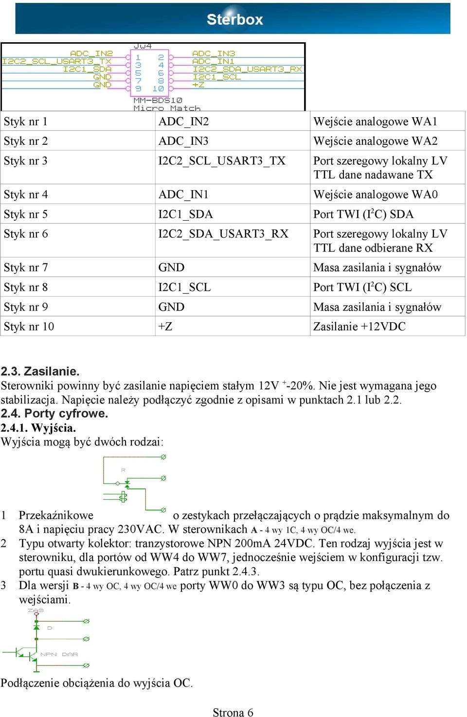Styk nr 9 GND Masa zasilania i sygnałów Styk nr 10 +Z Zasilanie +12VDC 2.3. Zasilanie. Sterowniki powinny być zasilanie napięciem stałym 12V + -20%. Nie jest wymagana jego stabilizacja.
