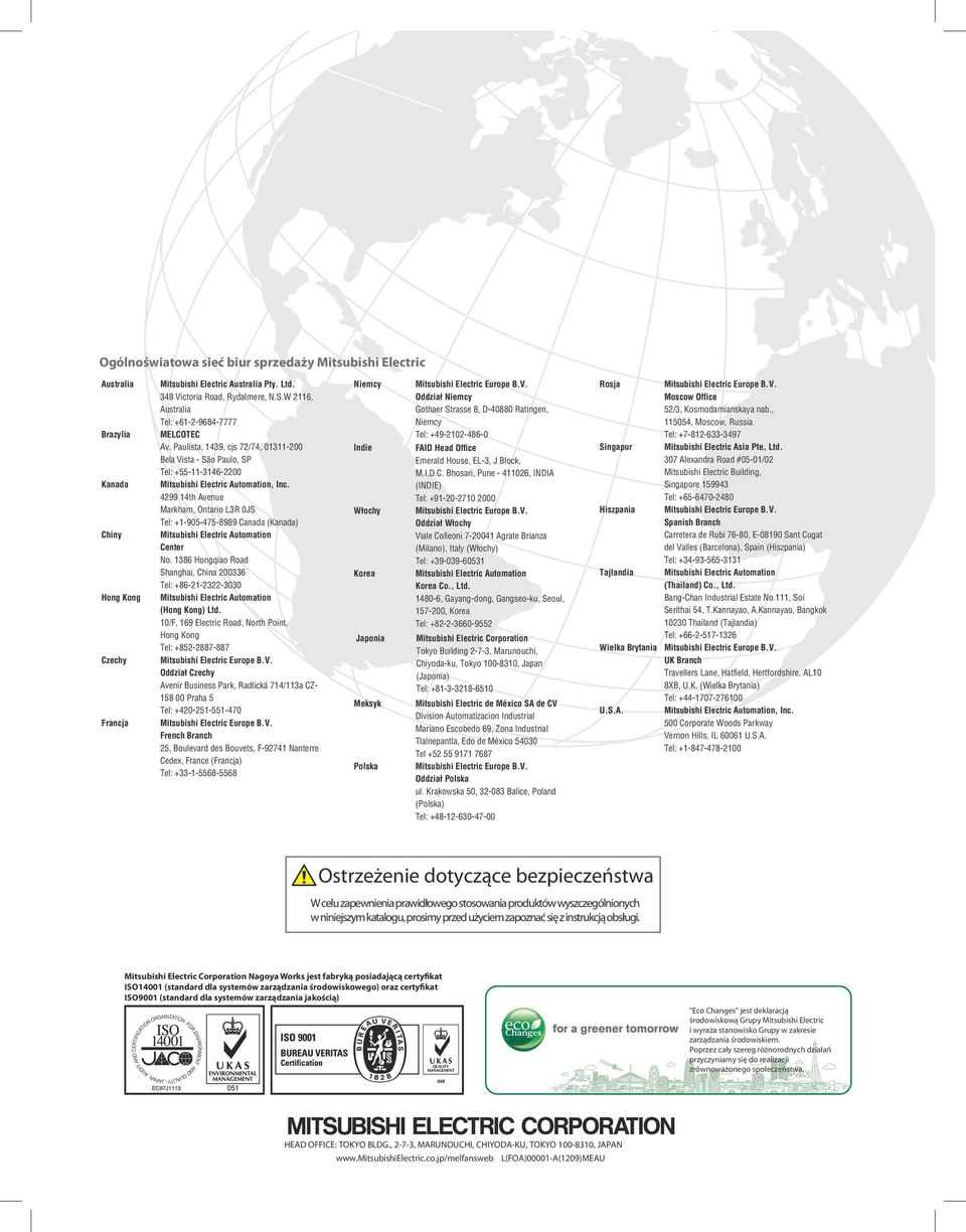 4299 14th Avenue Markham, Ontario L3R 0JS Tel: +1-905-475-8989 Canada (Kanada) Mitsubishi Electric Automation Center No.