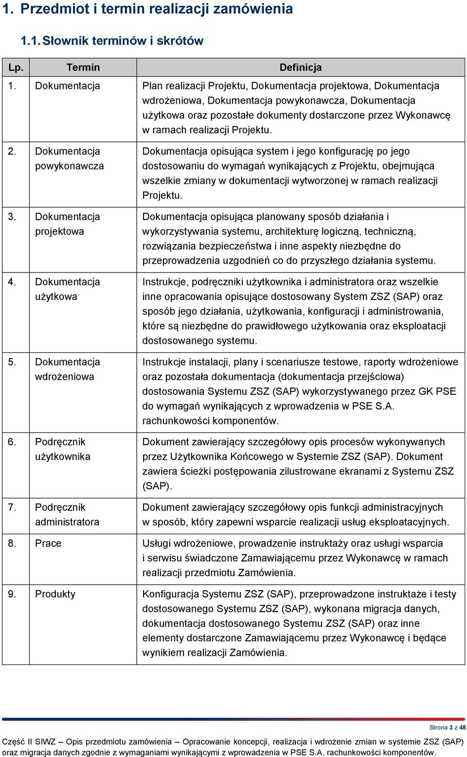 ramach realizacji Projektu. 2. Dokumentacja powykonawcza 3. Dokumentacja projektowa 4. Dokumentacja użytkowa 5. Dokumentacja wdrożeniowa 6. Podręcznik użytkownika 7.