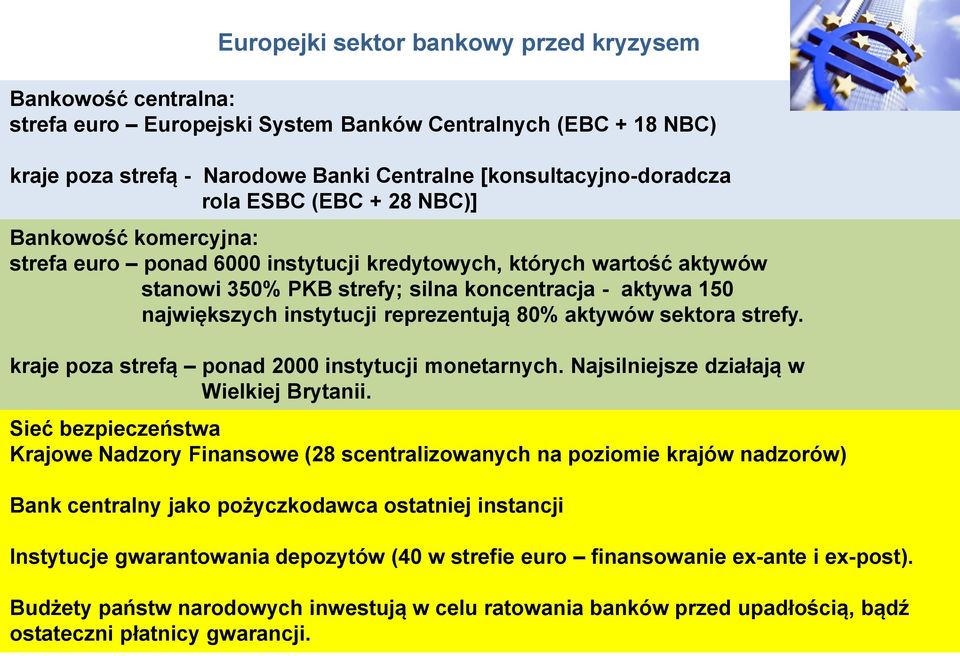 reprezentują 80% aktywów sektora strefy. kraje poza strefą ponad 2000 instytucji monetarnych. Najsilniejsze działają w Wielkiej Brytanii.