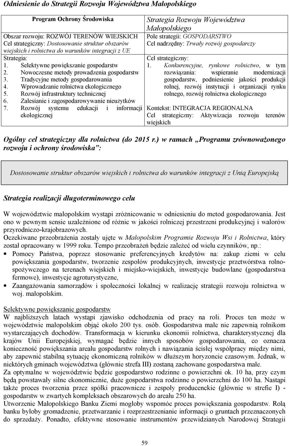 Wprowadzanie rolnictwa ekologicznego 5. Rozwój infrastruktury technicznej 6. Zalesianie i zagospodarowywanie nieużytków 7.