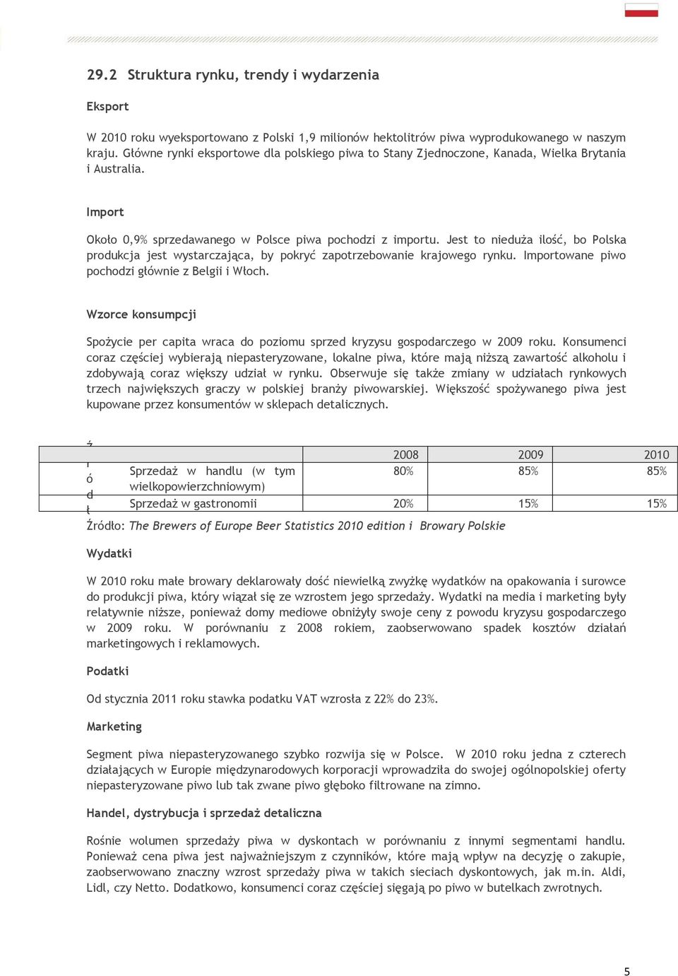 Jest to nieduża ilość, bo Polska produkcja jest wystarczająca, by pokryć zapotrzebowanie krajowego rynku. Importowane piwo pochodzi głównie z Belgii i Włoch.