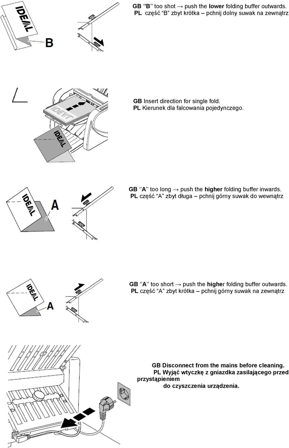 A too long push the higher folding buffer inwards.