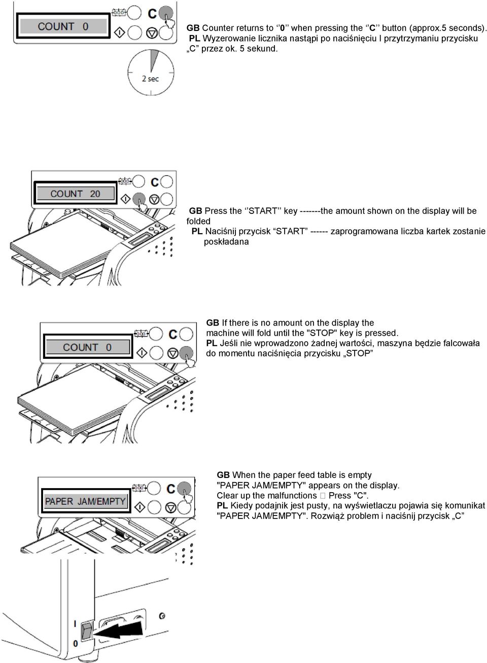 display the machine will fold until the "STOP" key is pressed.