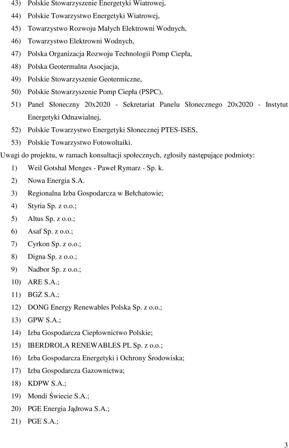 Sekretariat Panelu Słonecznego 20x2020 - Instytut Energetyki Odnawialnej, 52) Polskie Towarzystwo Energetyki Słonecznej PTES-ISES, 53) Polskie Towarzystwo Fotowoltaiki.