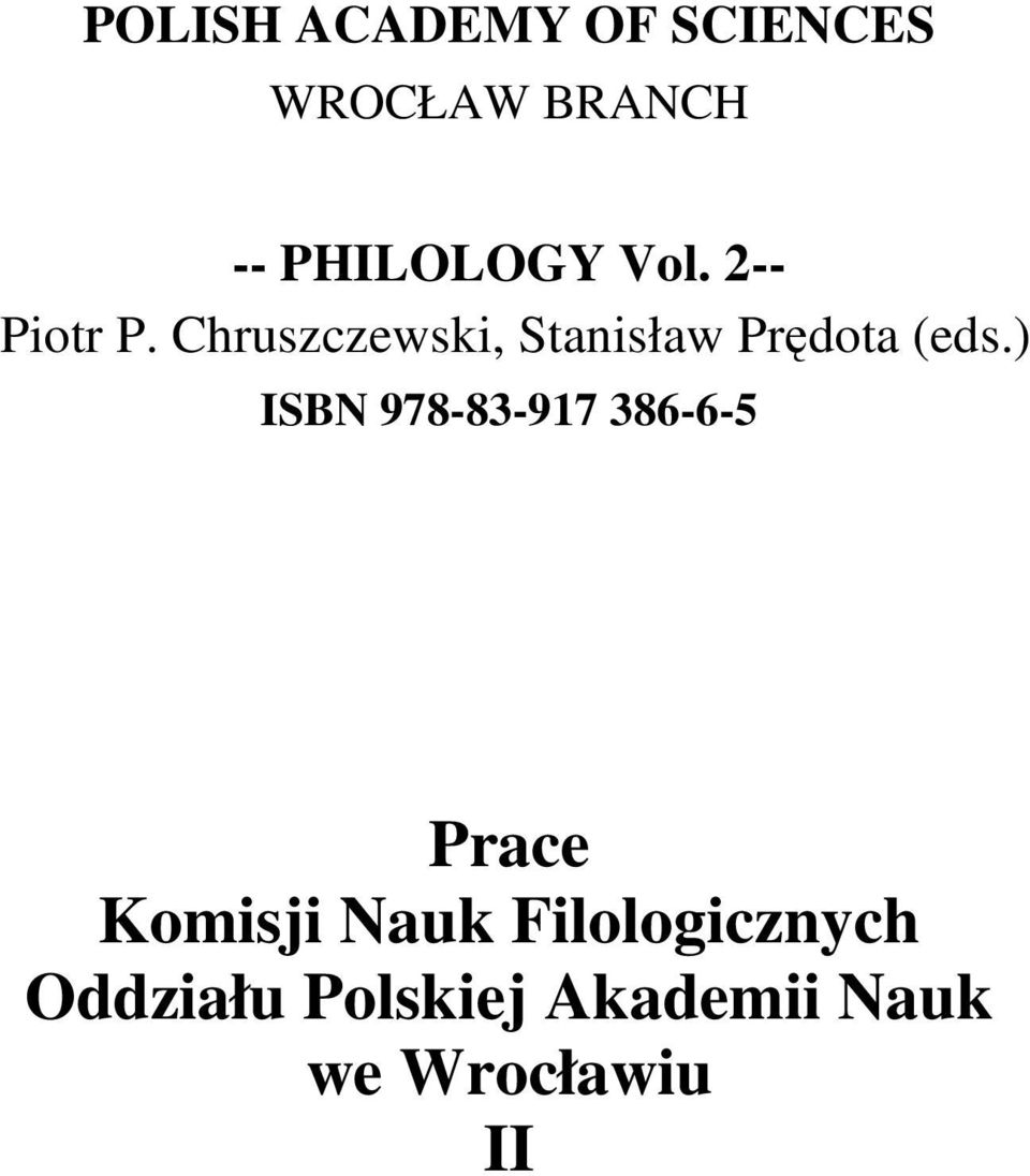 Chruszczewski, Stanisław Prędota (eds.