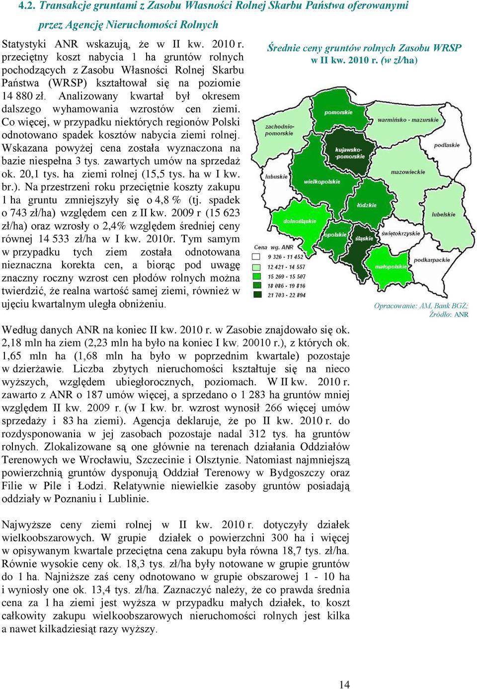 Analizowany kwartał był okresem dalszego wyhamowania wzrostów cen ziemi. Co więcej, w przypadku niektórych regionów Polski odnotowano spadek kosztów nabycia ziemi rolnej.