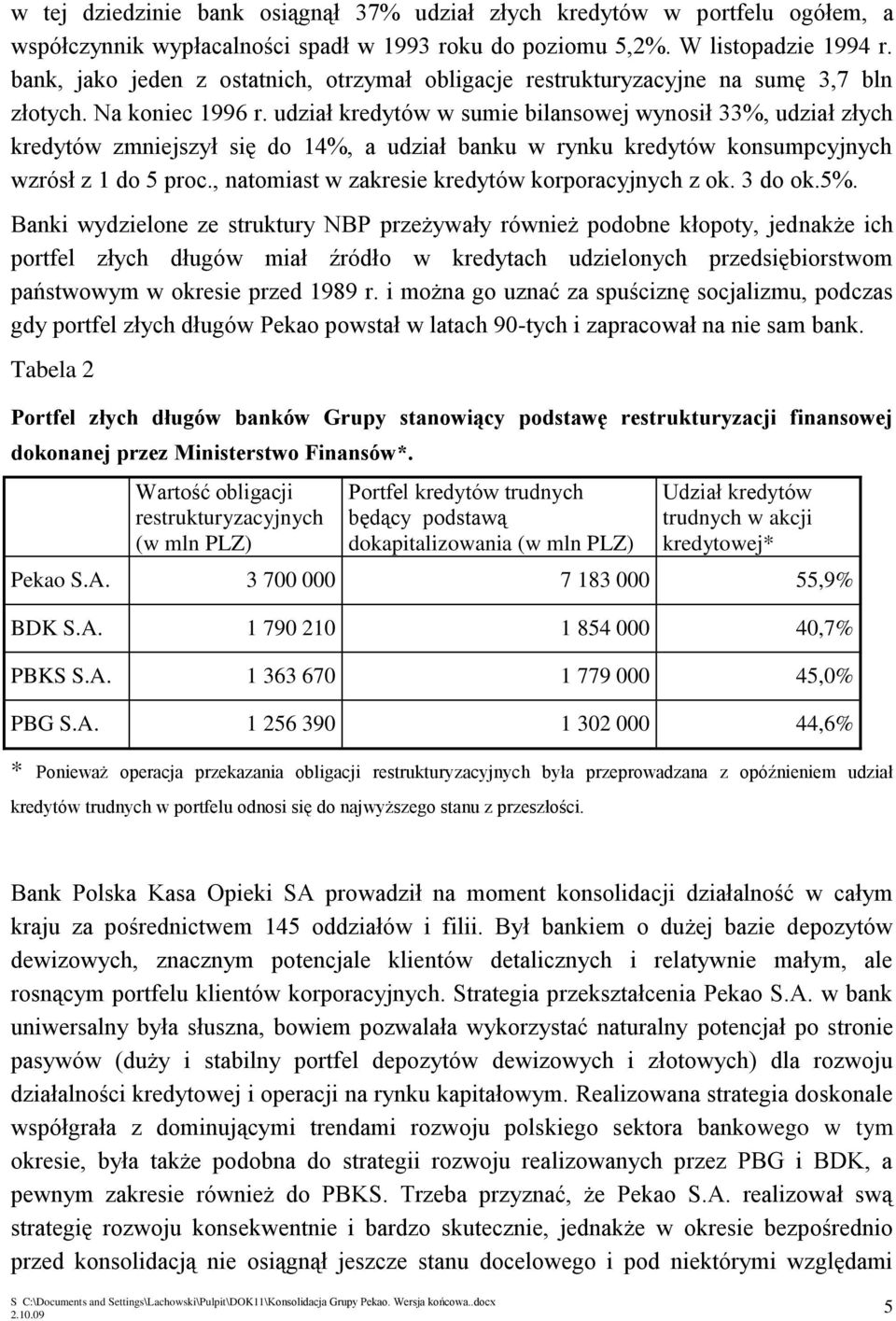 udział kredytów w sumie bilansowej wynosił 33%, udział złych kredytów zmniejszył się do 14%, a udział banku w rynku kredytów konsumpcyjnych wzrósł z 1 do 5 proc.