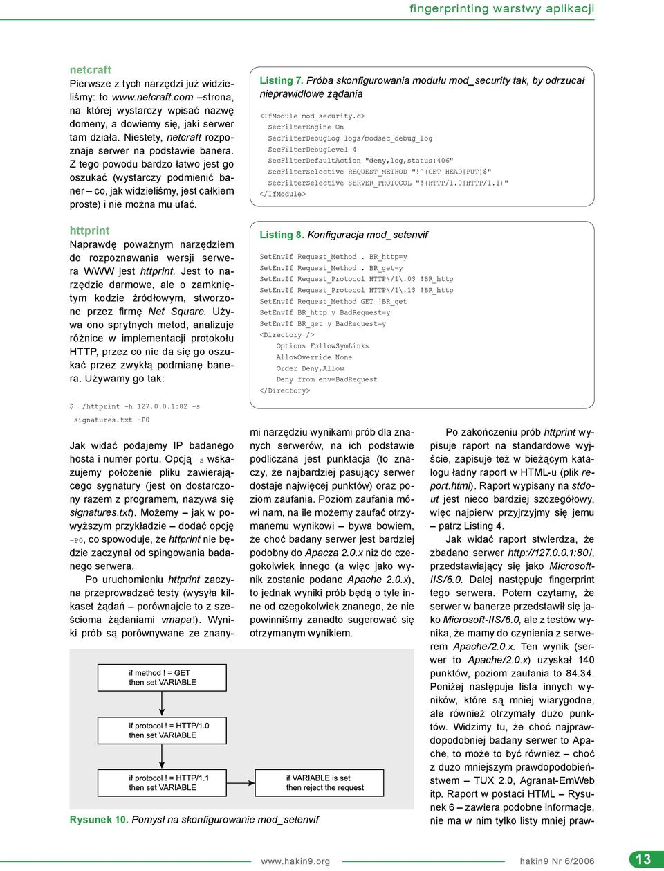 httprint Naprawdę poważnym narzędziem do rozpoznawania wersji serwera WWW jest httprint. Jest to narzędzie darmowe, ale o zamkniętym kodzie źródłowym, stworzone przez firmę Net Square.