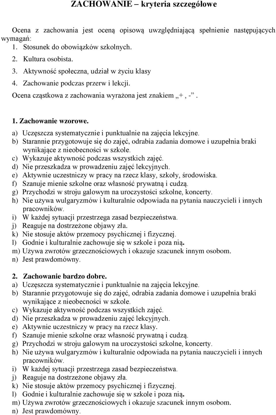 a) Uczęszcza systematycznie i punktualnie na zajęcia lekcyjne. b) Starannie przygotowuje się do zajęć, odrabia zadania domowe i uzupełnia braki wynikające z nieobecności w szkole.