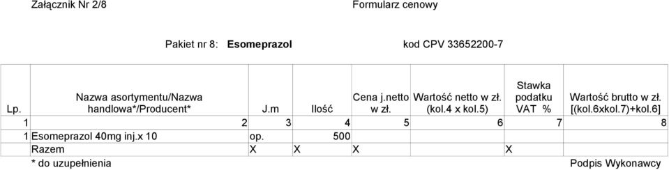 podatku Wartość brutto w zł. J.m Ilość w zł. (kol.4 x kol.