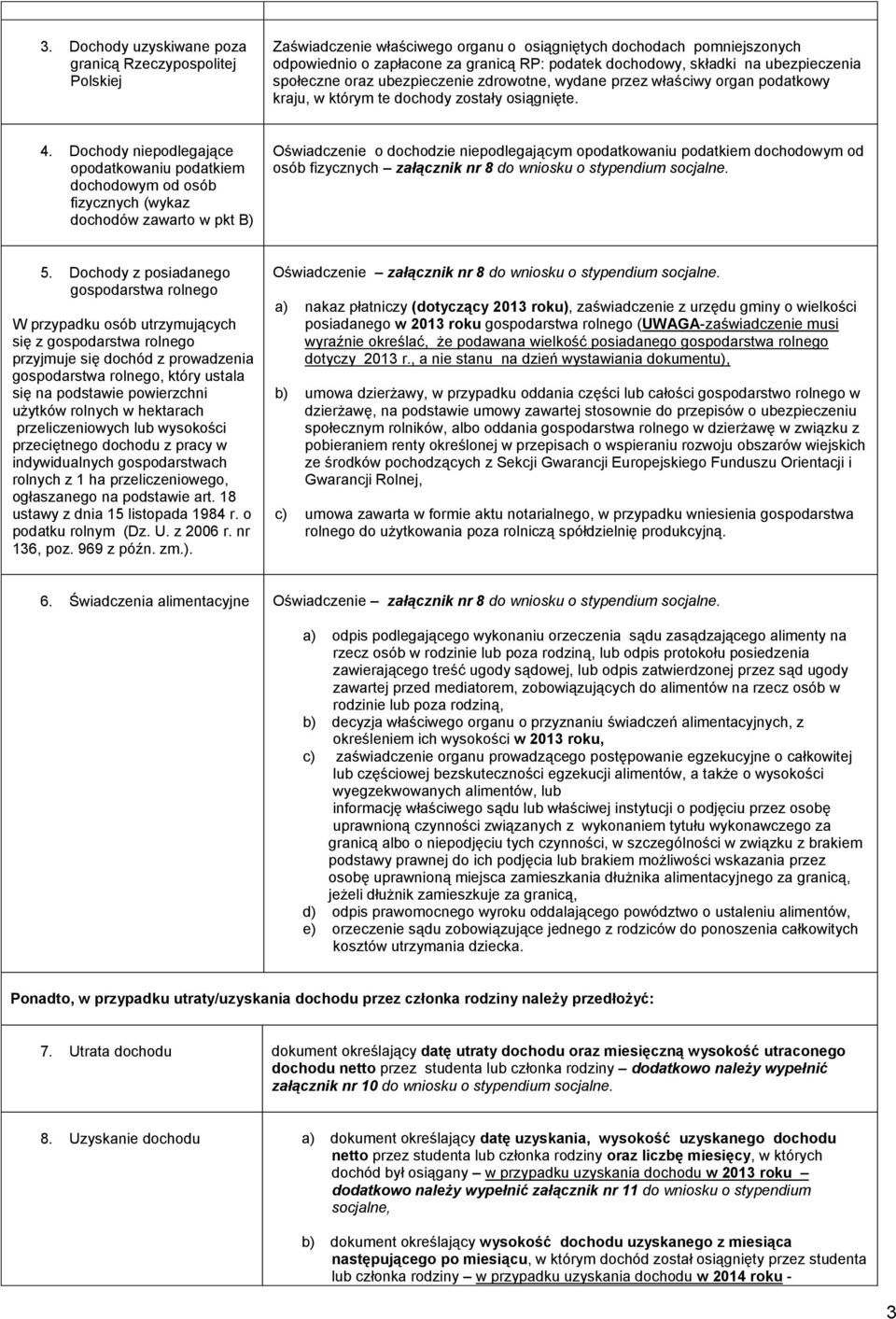 Dochody niepodlegające opodatkowaniu podatkiem dochodowym od osób fizycznych (wykaz dochodów zawarto w pkt B) Oświadczenie o dochodzie niepodlegającym opodatkowaniu podatkiem dochodowym od osób