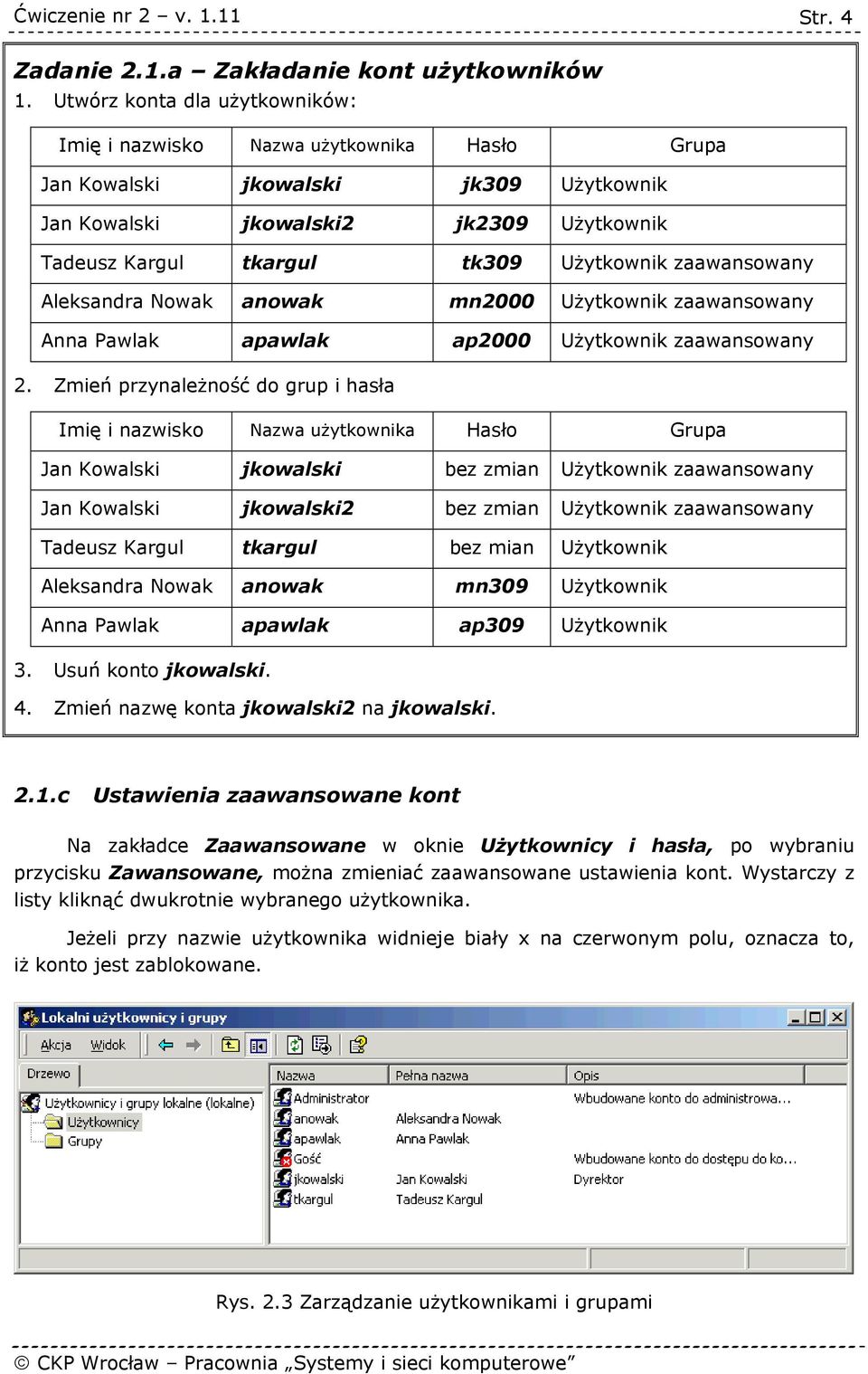 zaawansowany Aleksandra Nowak anowak mn2000 Użytkownik zaawansowany Anna Pawlak apawlak ap2000 Użytkownik zaawansowany 2.