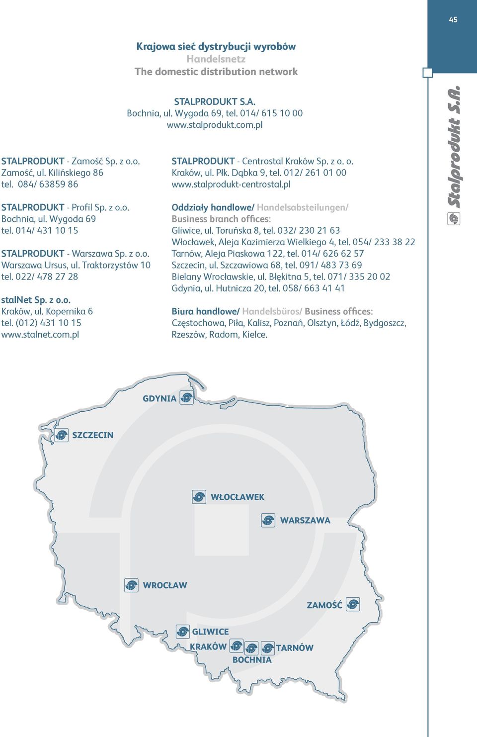 022/ 478 27 28 stalnet Sp. z o.o. Kraków, ul. Kopernika 6 tel. (012) 431 10 15 www.stalnet.com.pl STALPRODUKT - Centrostal Kraków Sp. z o. o. Kraków, ul. Płk. Dąbka 9, tel. 012/ 261 01 00 www.