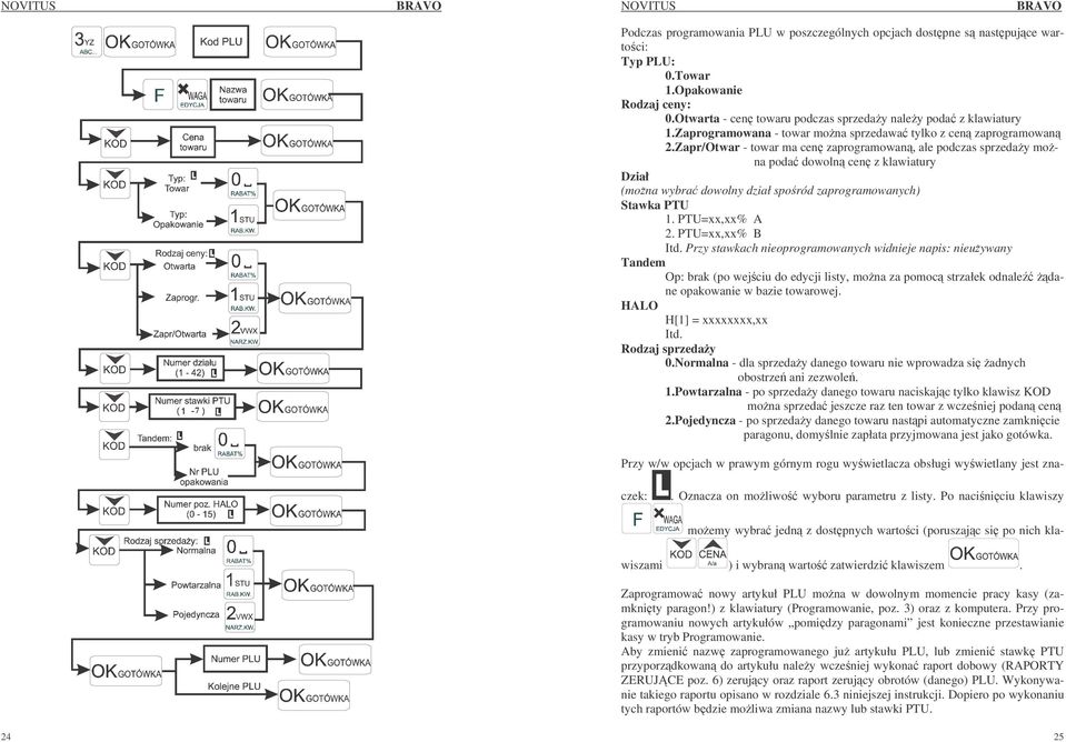 Zapr/Otwar - towar ma cen zaprogramowan, ale podczas sprzeday mona poda dowoln cen z klawiatury Dział (mona wybra dowolny dział sporód zaprogramowanych) Stawka PTU 1. PTU=xx,xx% A 2. PTU=xx,xx% B Itd.