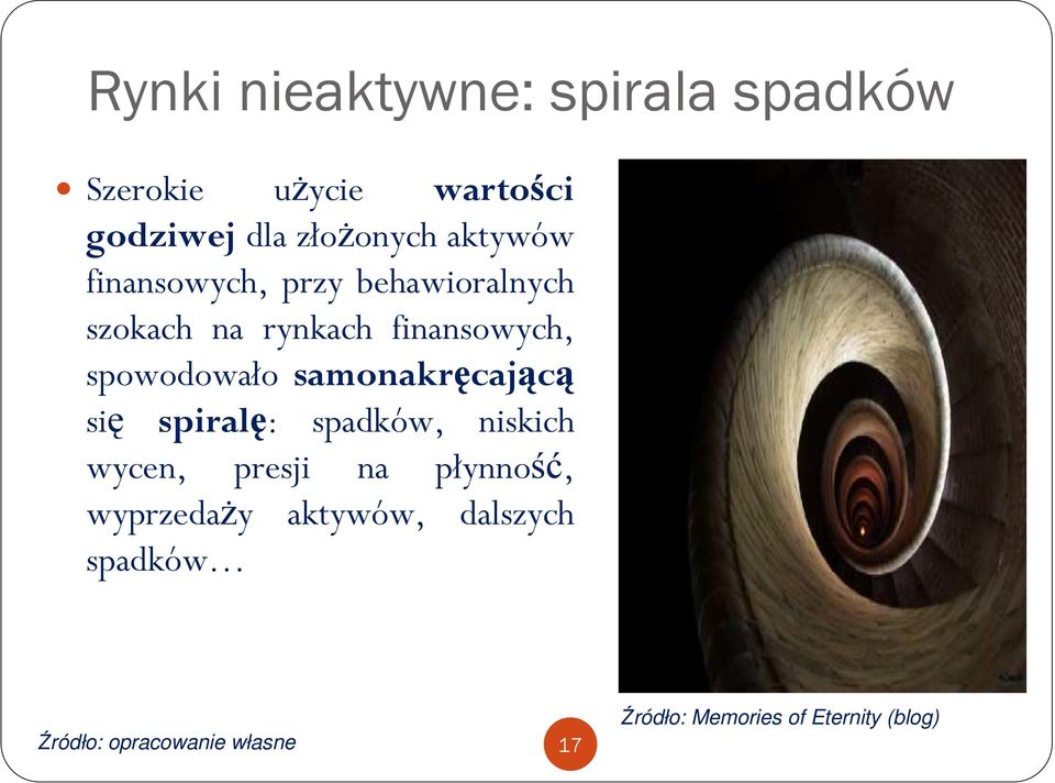 samonakręcającą się spiralę: spadków, niskich wycen, presji na płynność, wyprzedaŝy