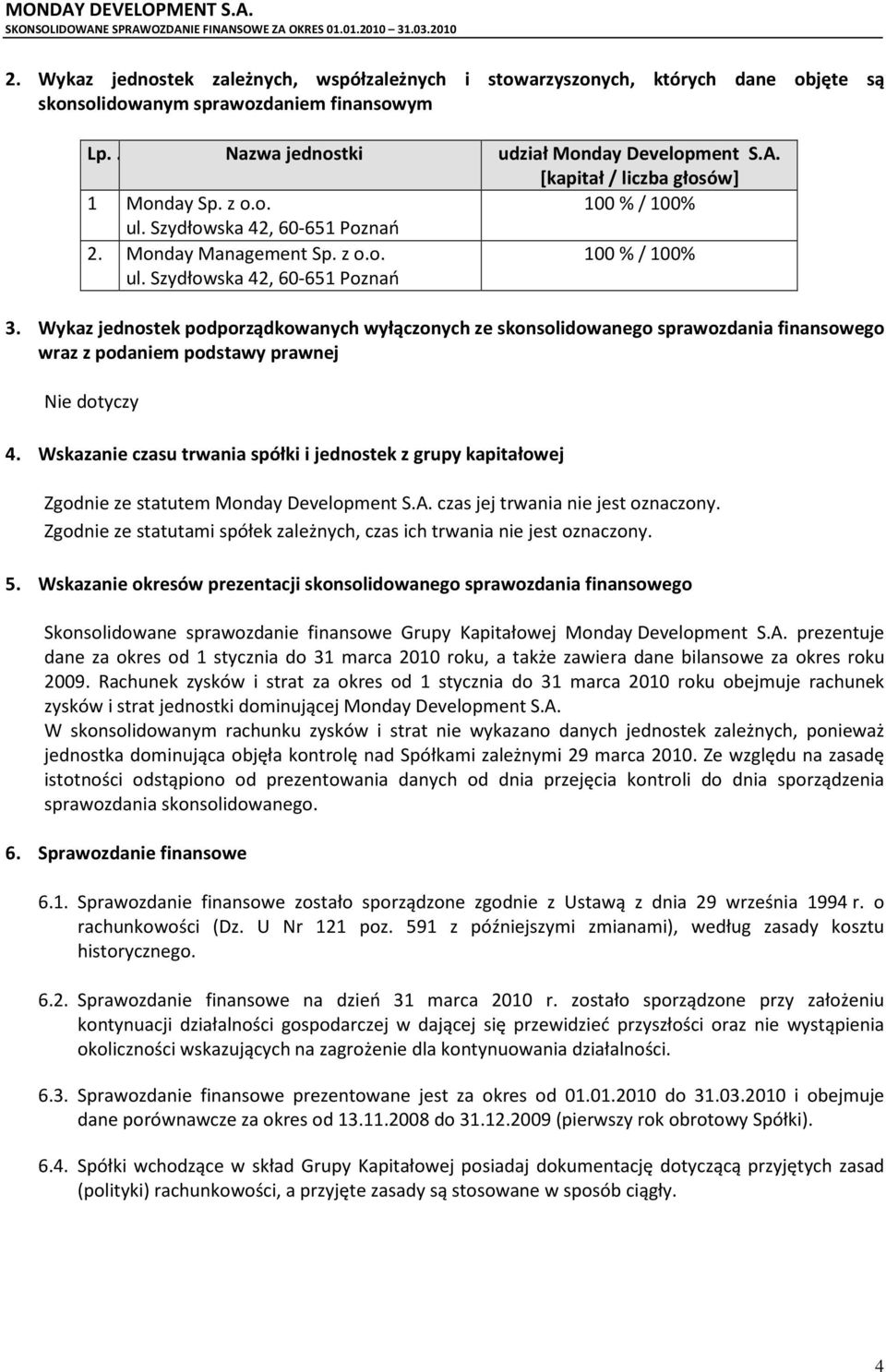 Wykaz jednostek podporządkowanych wyłączonych ze skonsolidowanego sprawozdania finansowego wraz z podaniem podstawy prawnej Nie dotyczy 4.