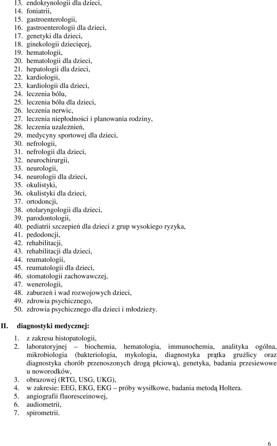 leczenia niepłodności i planowania rodziny, 28. leczenia uzaleŝnień, 29. medycyny sportowej dla dzieci, 30. nefrologii, 31. nefrologii dla dzieci, 32. neurochirurgii, 33. neurologii, 34.