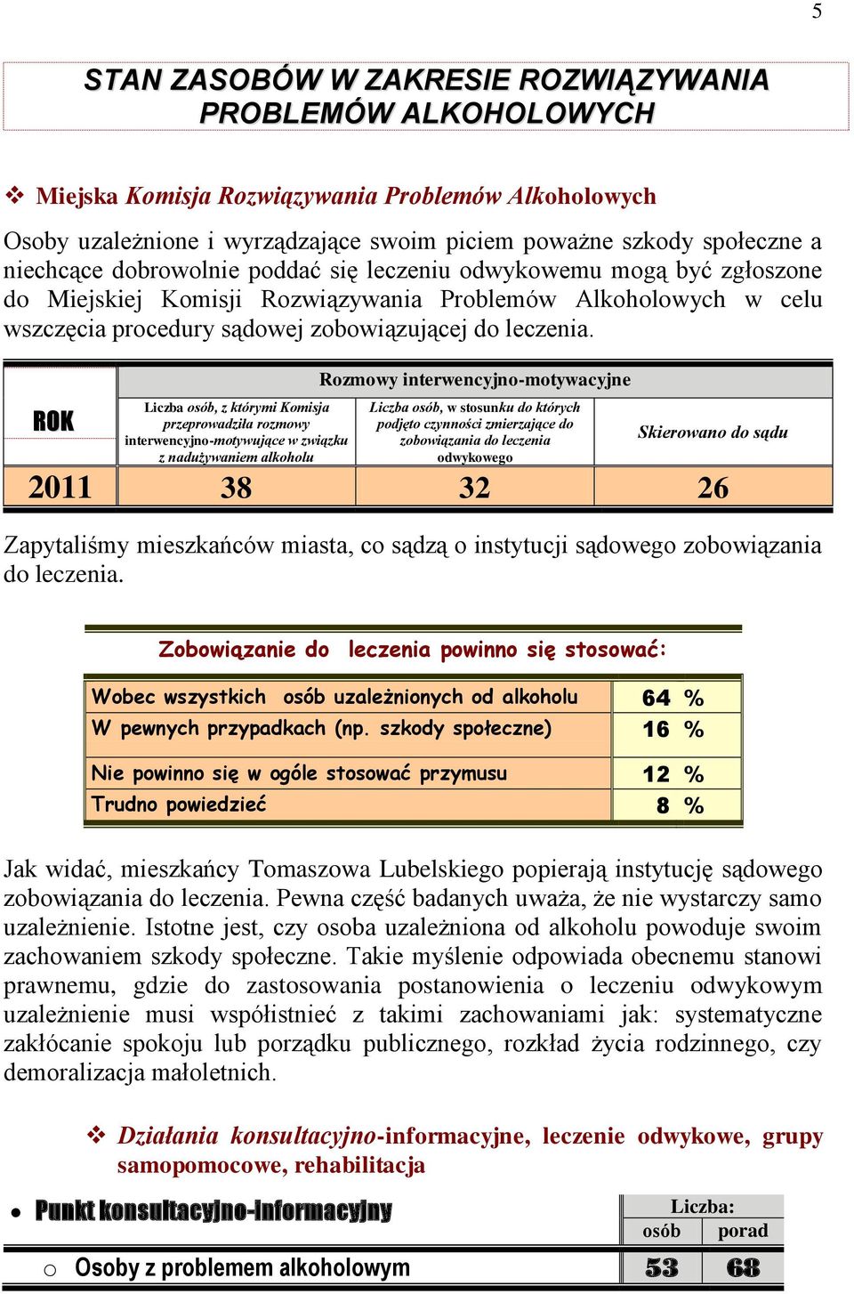 ROK Liczba osób, z którymi Komisja przeprowadziła rozmowy interwencyjno-motywujące w związku z nadużywaniem alkoholu Rozmowy interwencyjno-motywacyjne Liczba osób, w stosunku do których podjęto