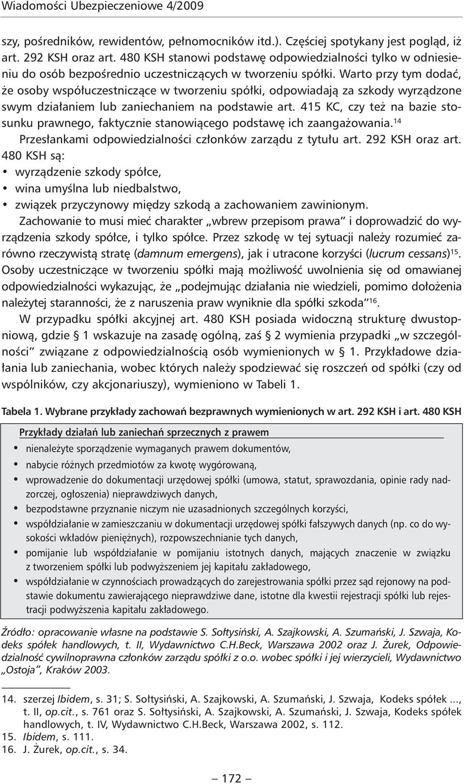 Warto przy tym dodać, że osoby współuczestniczące w tworzeniu spółki, odpowiadają za szkody wyrządzone swym działaniem lub zaniechaniem na podstawie art.