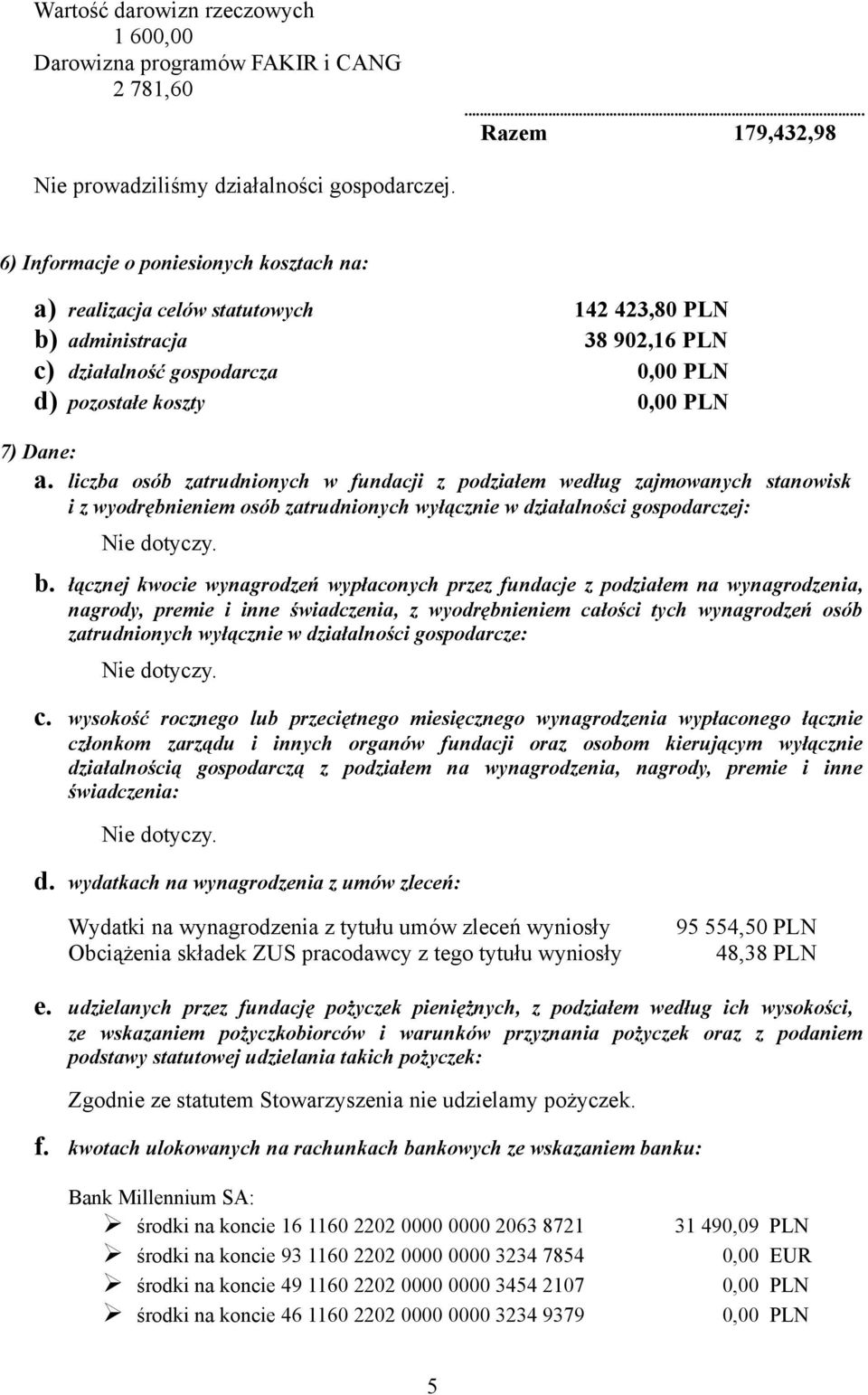 liczba osób zatrudnionych w fundacji z podziałem według zajmowanych stanowisk i z wyodrębnieniem osób zatrudnionych wyłącznie w działalności gospodarczej: b.