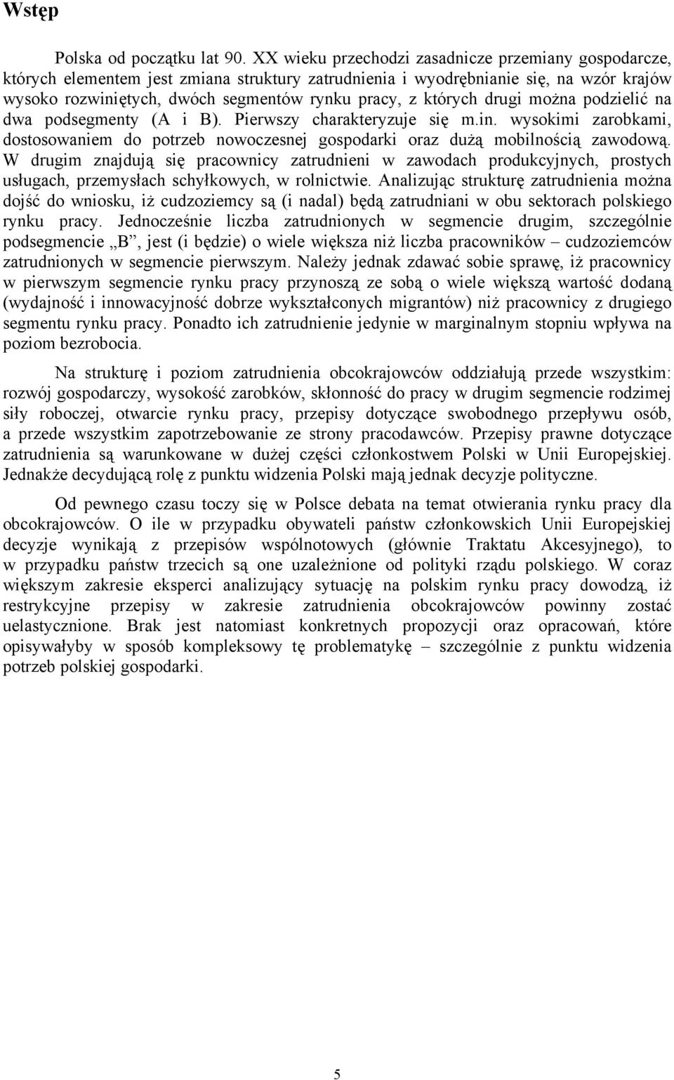 których drugi można podzielić na dwa podsegmenty (A i B). Pierwszy charakteryzuje się m.in. wysokimi zarobkami, dostosowaniem do potrzeb nowoczesnej gospodarki oraz dużą mobilnością zawodową.