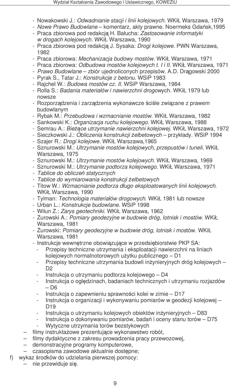 WKiŁ Warszawa, 1971 - Praca zbiorowa: Odbudowa mostów kolejowych t. I i II. WKiŁ Warszawa, 1971 - Prawo Budowlane zbiór ujednoliconych przepisów. A.D. Drgowski 2000 - Pyrak S., Tatar J.