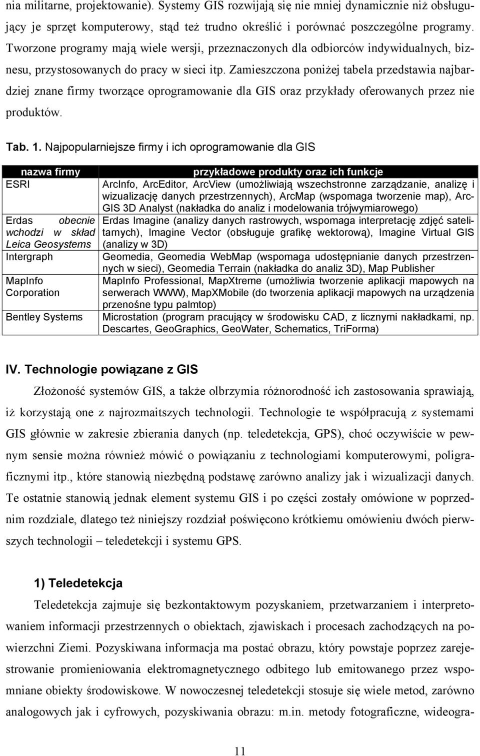 Zamieszczona poniżej tabela przedstawia najbardziej znane firmy tworzące oprogramowanie dla GIS oraz przykłady oferowanych przez nie produktów. Tab. 1.