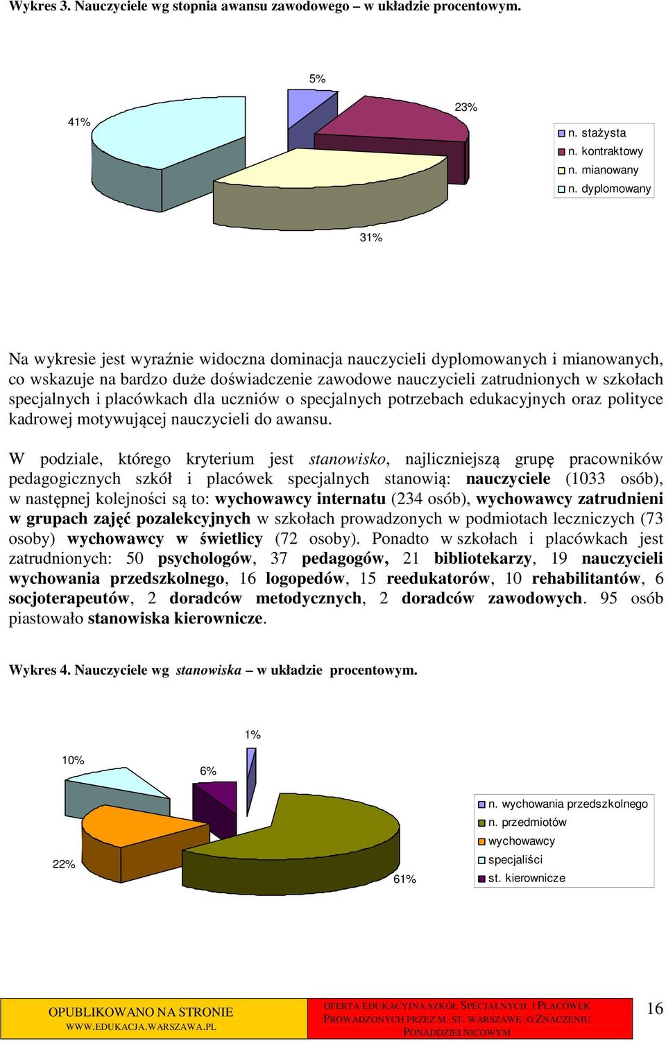 specjalnych i placówkach dla uczniów o specjalnych potrzebach edukacyjnych oraz polityce kadrowej motywującej nauczycieli do awansu.