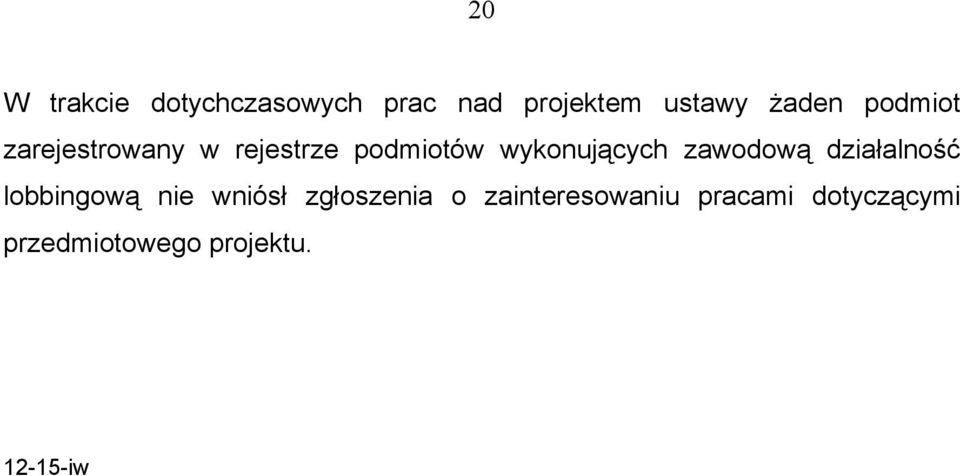 zawodową działalność lobbingową nie wniósł zgłoszenia o