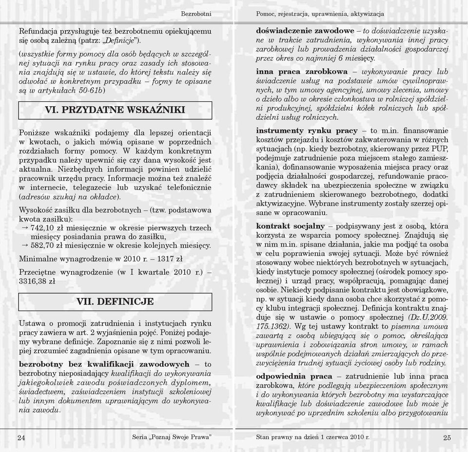 opisane s¹ w artyku³ach 50-61b) VI. PRZYDATNE WSKAZNIKI Poni sze wskaÿniki podajemy dla lepszej orientacji w kwotach, o jakich mówi¹ opisane w poprzednich rozdzia³ach formy pomocy.