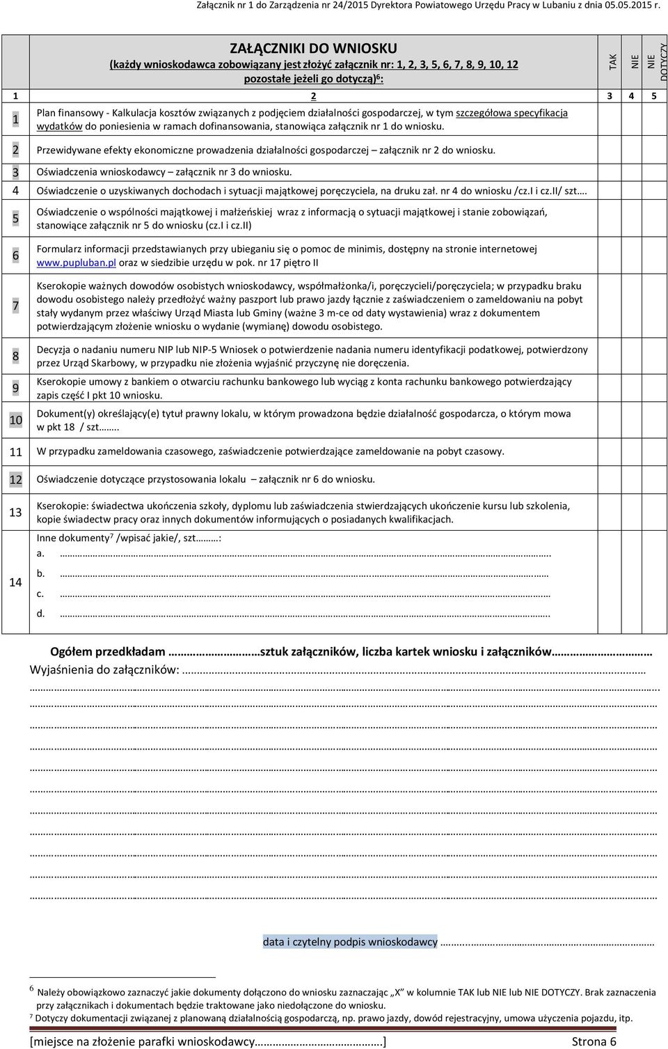 2 Przewidywane efekty ekonomiczne prowadzenia działalności gospodarczej załącznik nr 2 do wniosku. 3 Oświadczenia wnioskodawcy załącznik nr 3 do wniosku.