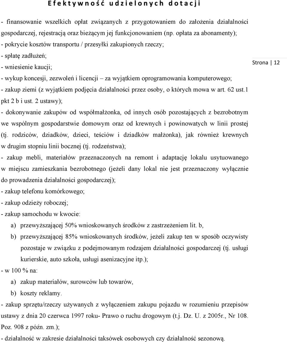 komputerowego; - zakup ziemi (z wyjątkiem podjęcia działalności przez osoby, o których mowa w art. 62 ust.1 pkt 2 b i ust.