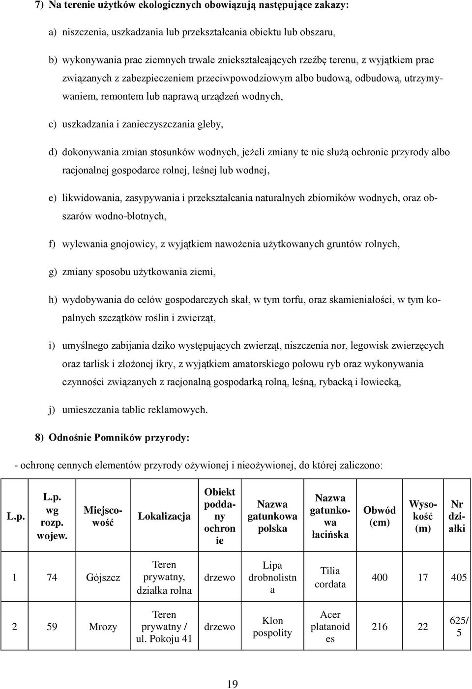 dokonywania zmian stosunków wodnych, jeżeli zmiany te nie służą ochronie przyrody albo racjonalnej gospodarce rolnej, leśnej lub wodnej, e) likwidowania, zasypywania i przekształcania naturalnych