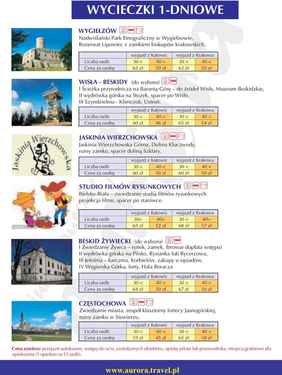 Klimczok, Ustroń. 60 zł 46 zł 65 zł 54 zł JASKINIA WIERZCHOWSKA Jaskinia Wierzchowska Górna, Dolina Kluczwody, ruiny zamku, spacer doliną Szklary.