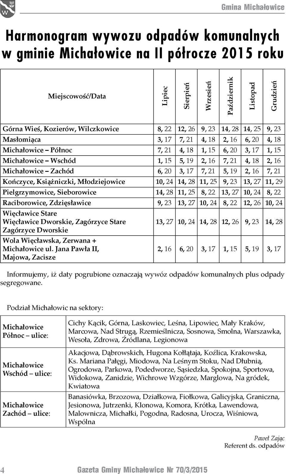 Michałowice Zachód 6, 20 3, 17 7, 21 5, 19 2, 16 7, 21 Kończyce, Książniczki, Młodziejowice 10, 24 14, 28 11, 25 9, 23 13, 27 11, 29 Pielgrzymowice, Sieborowice 14, 28 11, 25 8, 22 13, 27 10, 24 8,