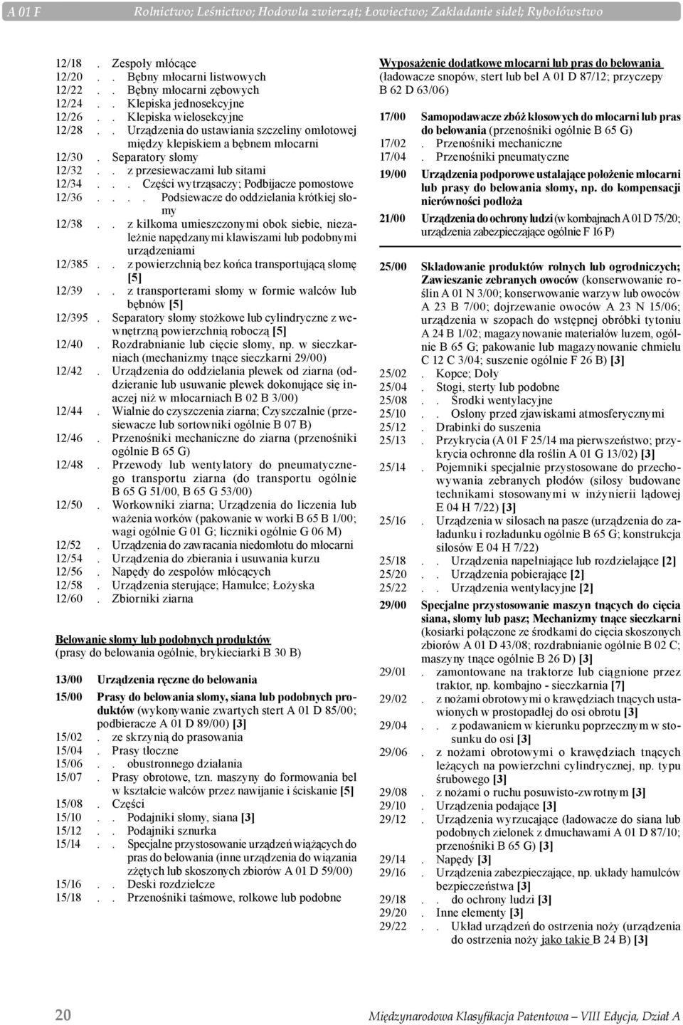 . z przesiewaczami lub sitami 12/34... Części wytrząsaczy; Podbijacze pomostowe 12/36.... Podsiewacze do oddzielania krótkiej słomy 12/38.