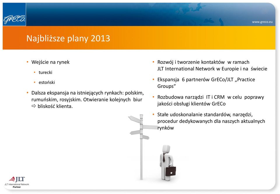 Rozwój i tworzenie kontaktów w ramach JLT International Network w Europie i na świecie Ekspansja 6 partnerów GrECo/JLT