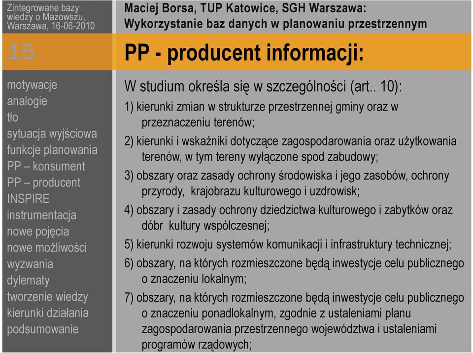 zabudowy; 3) obszary oraz zasady ochrony środowiska i jego zasobów, ochrony przyrody, krajobrazu kulturowego i uzdrowisk; 4) obszary i zasady ochrony dziedzictwa kulturowego i zabytków oraz dóbr