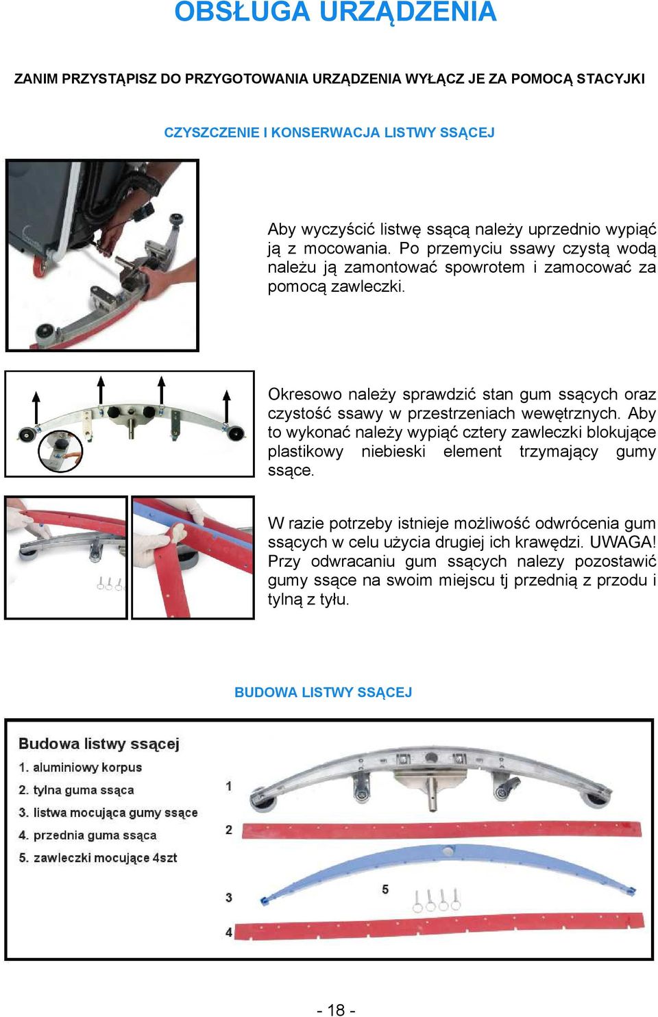 Okresowo należy sprawdzić stan gum ssących oraz czystość ssawy w przestrzeniach wewętrznych.