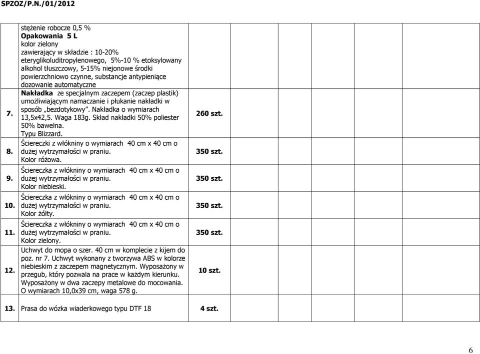 substancje antypieniące dozowanie automatyczne Nakładka ze specjalnym zaczepem (zaczep plastik) umożliwiającym namaczanie i płukanie nakładki w sposób bezdotykowy. Nakładka o wymiarach 13,5x42,5.