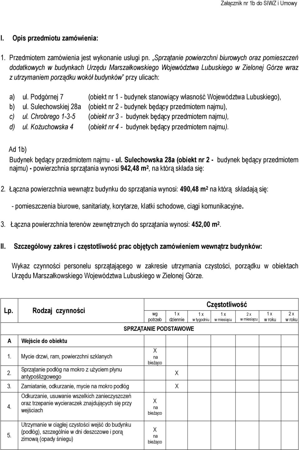 ul. Podgórnej 7 (obiekt nr 1 - budynek stanowiący własność Województwa Lubuskiego), b) ul. Sulechowskiej 28a (obiekt nr 2 - budynek będący przedmiotem jmu), c) ul.