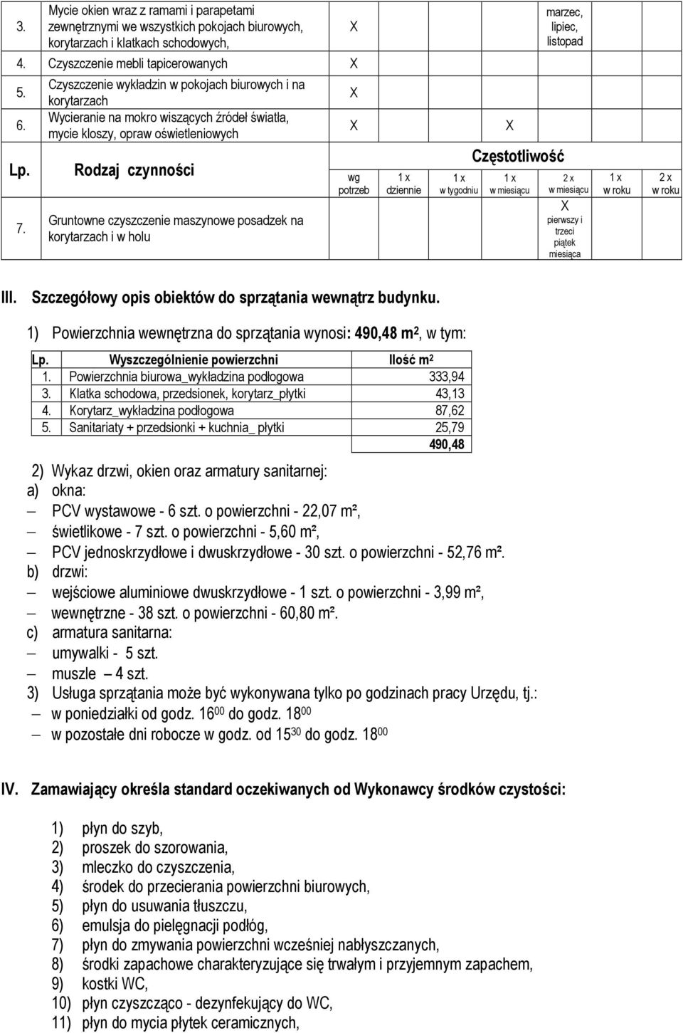 piątek III. Szczegółowy opis obiektów do sprzątania wewnątrz budynku.