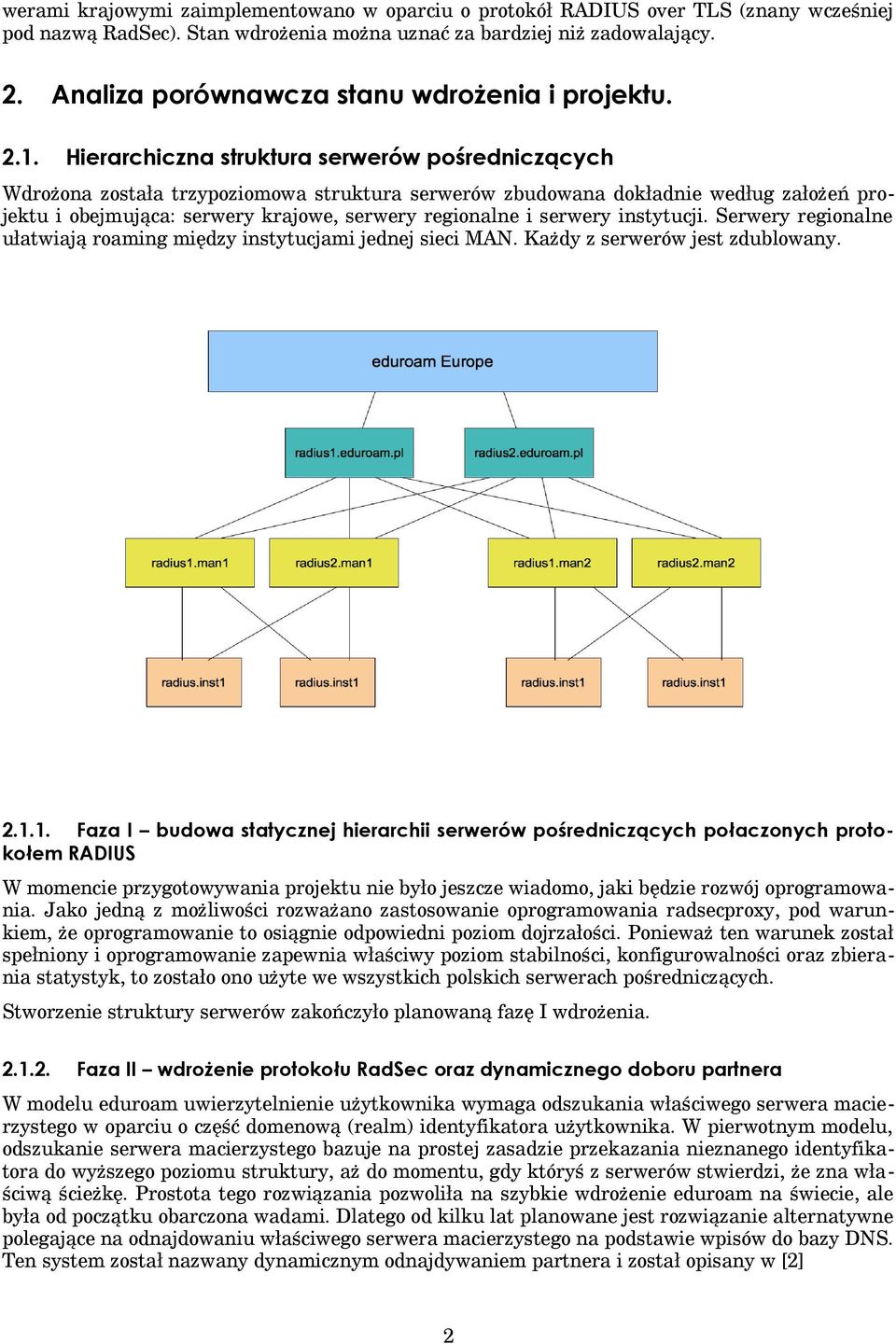 Hierarchiczna struktura serwerów pośredniczących Wdrożona została trzypoziomowa struktura serwerów zbudowana dokładnie według założeń projektu i obejmująca: serwery krajowe, serwery regionalne i