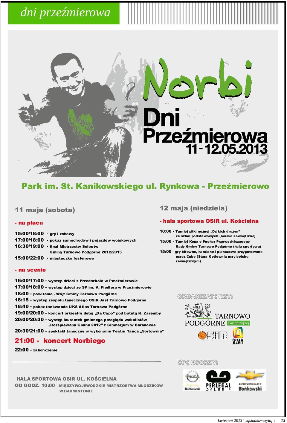 Dzikich dru yn ze szkó³ podstawowych (boisko zewnêtrzne) 15:00 - Turniej Kopa o Puchar Przewodnicz¹cego Rady Gminy Tarnowo Podgórne (hala sportowa) 15:00 - gry bitewne, karciane i planszowe