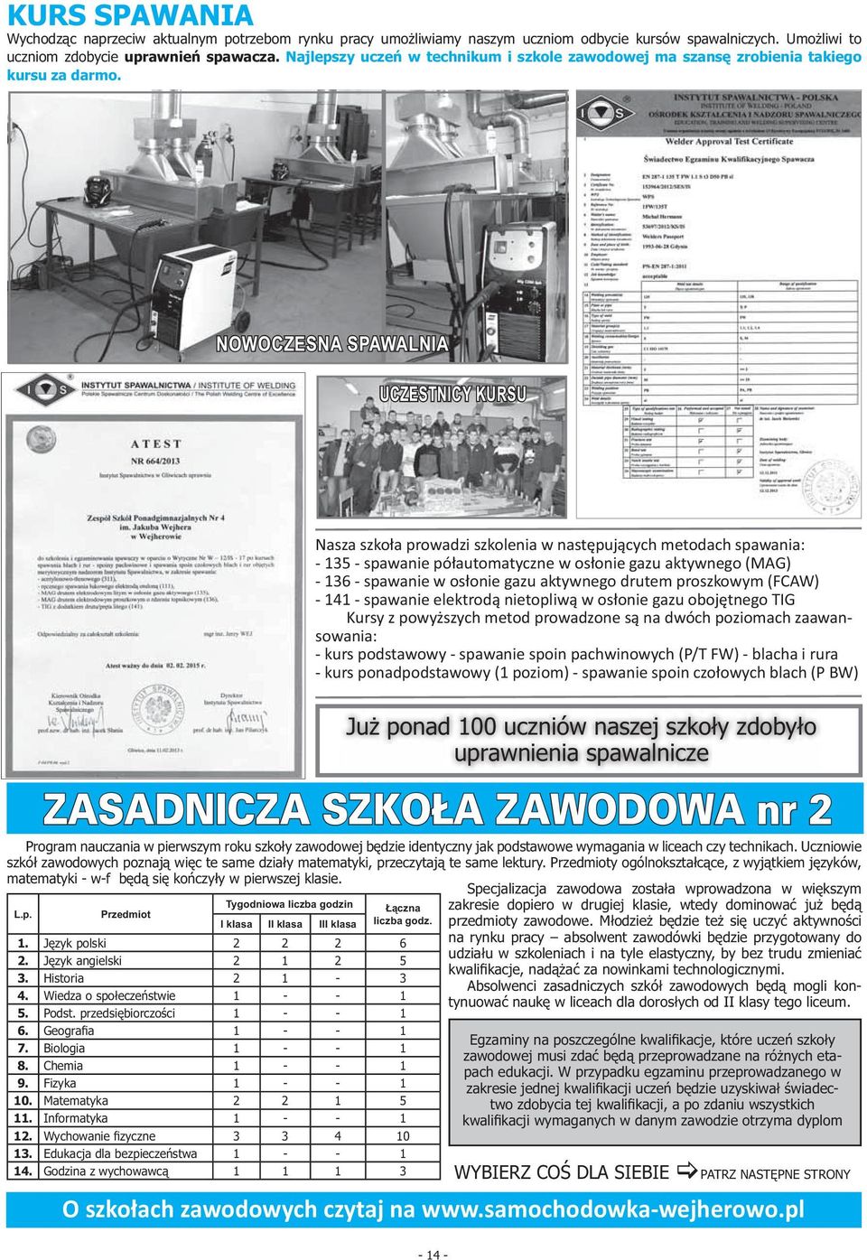 NOWOCZESNA SPAWALNIA UCZESTNICY KURSU Nasza szkoła prowadzi szkolenia w następujących metodach spawania: - 135 - spawanie półautomatyczne w osłonie gazu aktywnego (MAG) - 136 - spawanie w osłonie